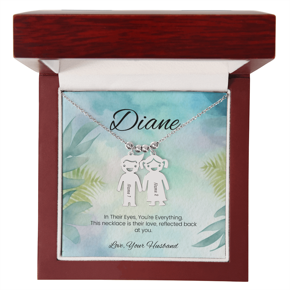 Custom gift for moms – personalized name necklace with message “In Their Eyes, You're Everything”