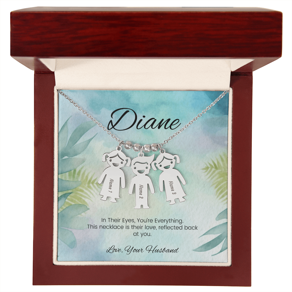 Custom gift for moms – personalized name necklace with message “In Their Eyes, You're Everything”