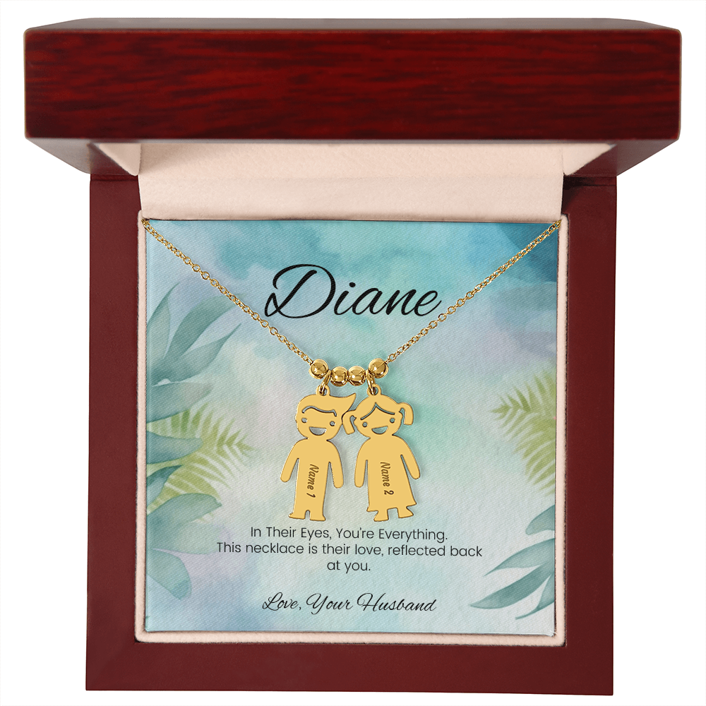 Custom gift for moms – personalized name necklace with message “In Their Eyes, You're Everything”