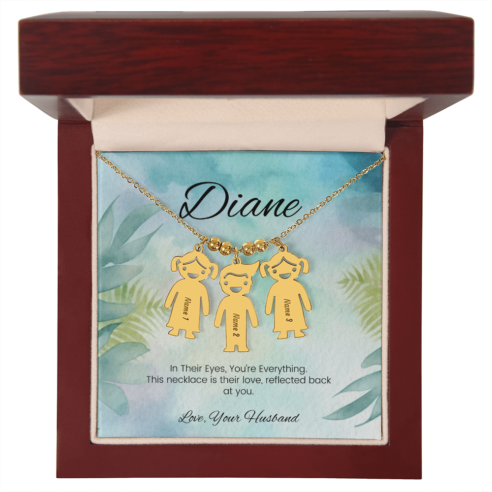 Custom gift for moms – personalized name necklace with message “In Their Eyes, You're Everything”