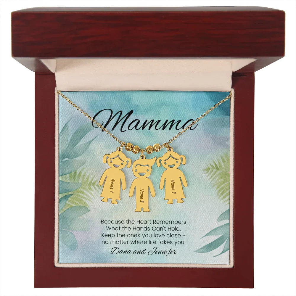 Because The Heart Remembers - Engraved Kids Charm Necklace for Mom or Grandma