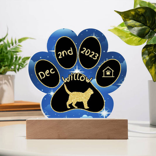 American Wirehair Cat Gotcha Day Plaque - Personalized 7" LED Acrylic Paw Print Pet Keepsake