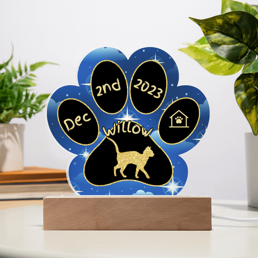 Abyssinian Cat Gotcha Day Plaque - Personalized 7" LED Acrylic Paw Print Gift for Cat Lovers