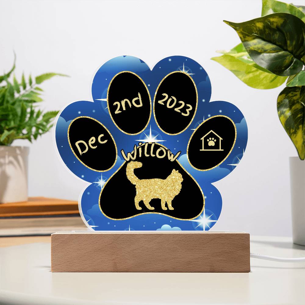 Asian Semi-Longhair Cat Gotcha Day Plaque - Personalized 7" LED Acrylic Paw Print Rescue Keepsake
