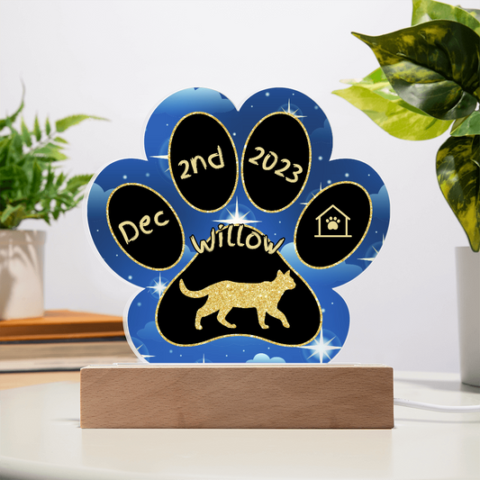 Cyprus Cat Gotcha Day Plaque - Custom 7" LED Acrylic Paw Print Pet Adoption Keepsake Gift