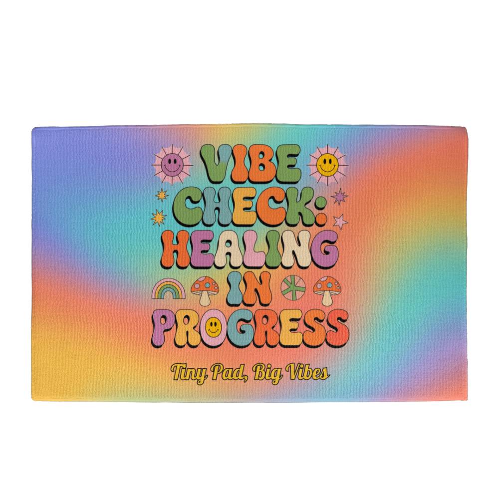 Vibe Check: Healing in Progress welcome mat - custom groovy home decor for self-care and healing
