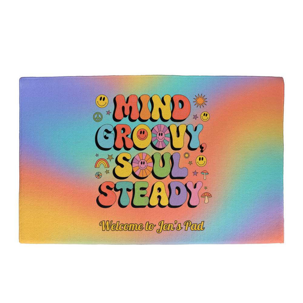 Mind Groovy, Soul Steady welcome mat - 70s retro mental health rug for home or office