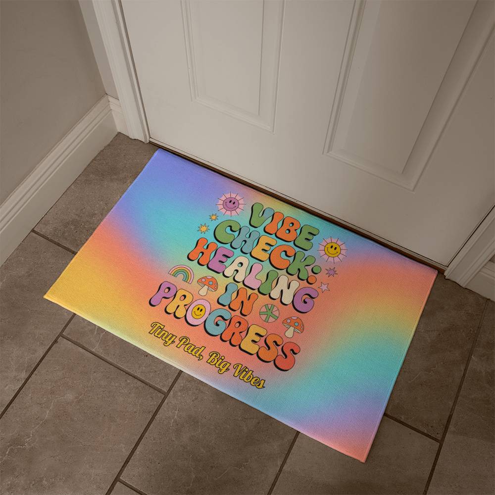Vibe Check: Healing in Progress welcome mat - custom groovy home decor for self-care and healing