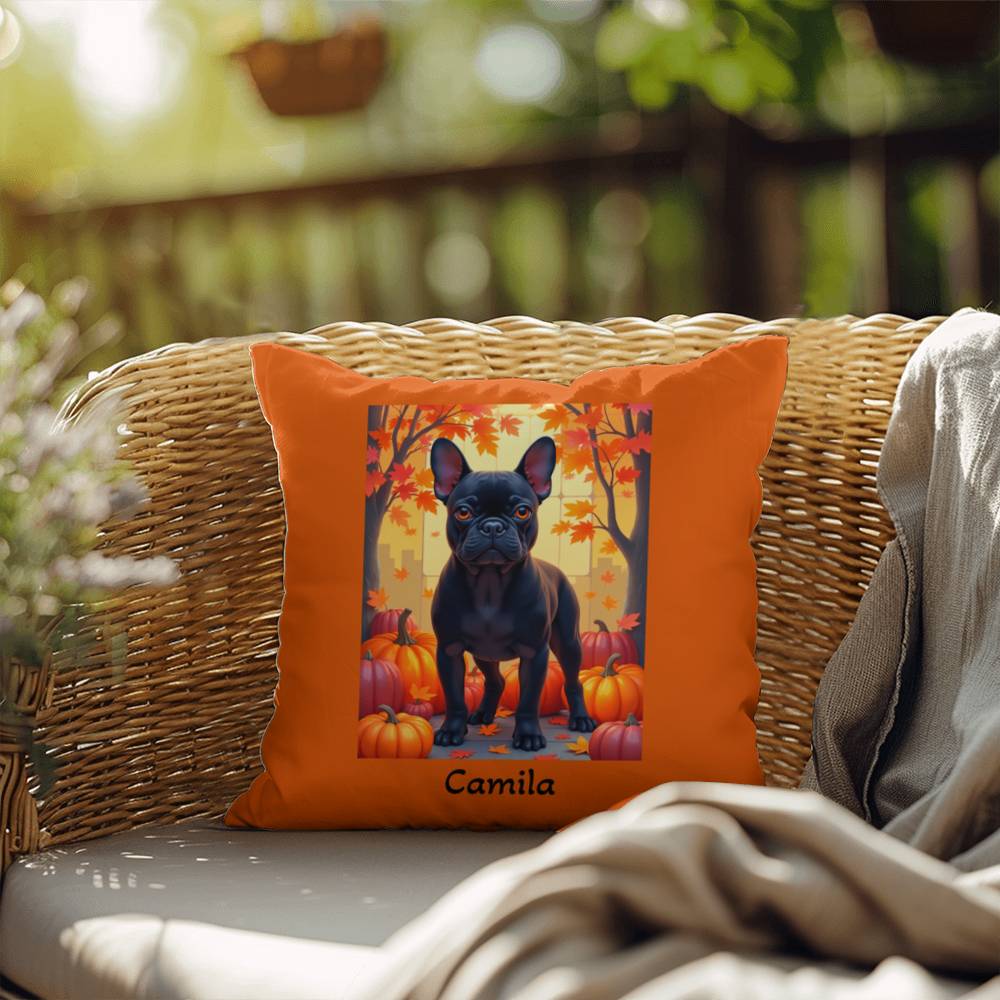 Black French Bulldog pillow, personalized indoor outdoor dog cushion, custom Frenchie decor - MySisterIsASurvivor
