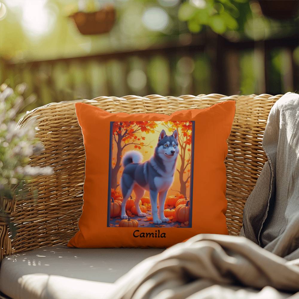 Dark Grey Husky amber eyes pillow, personalized indoor outdoor dog cushion for Husky lovers - MySisterIsASurvivor