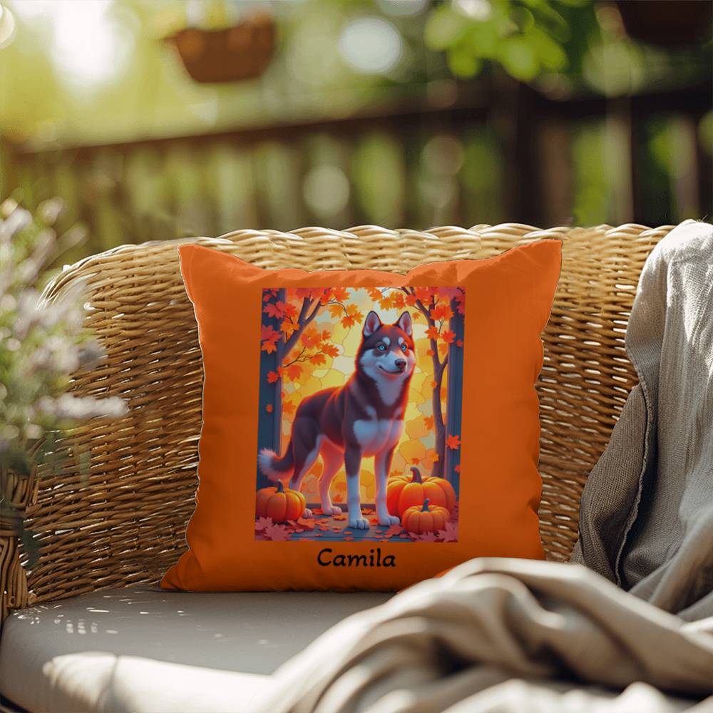 Dark Red Husky blue eyes pillow, custom indoor outdoor Husky dog cushion, home accent - MySisterIsASurvivor