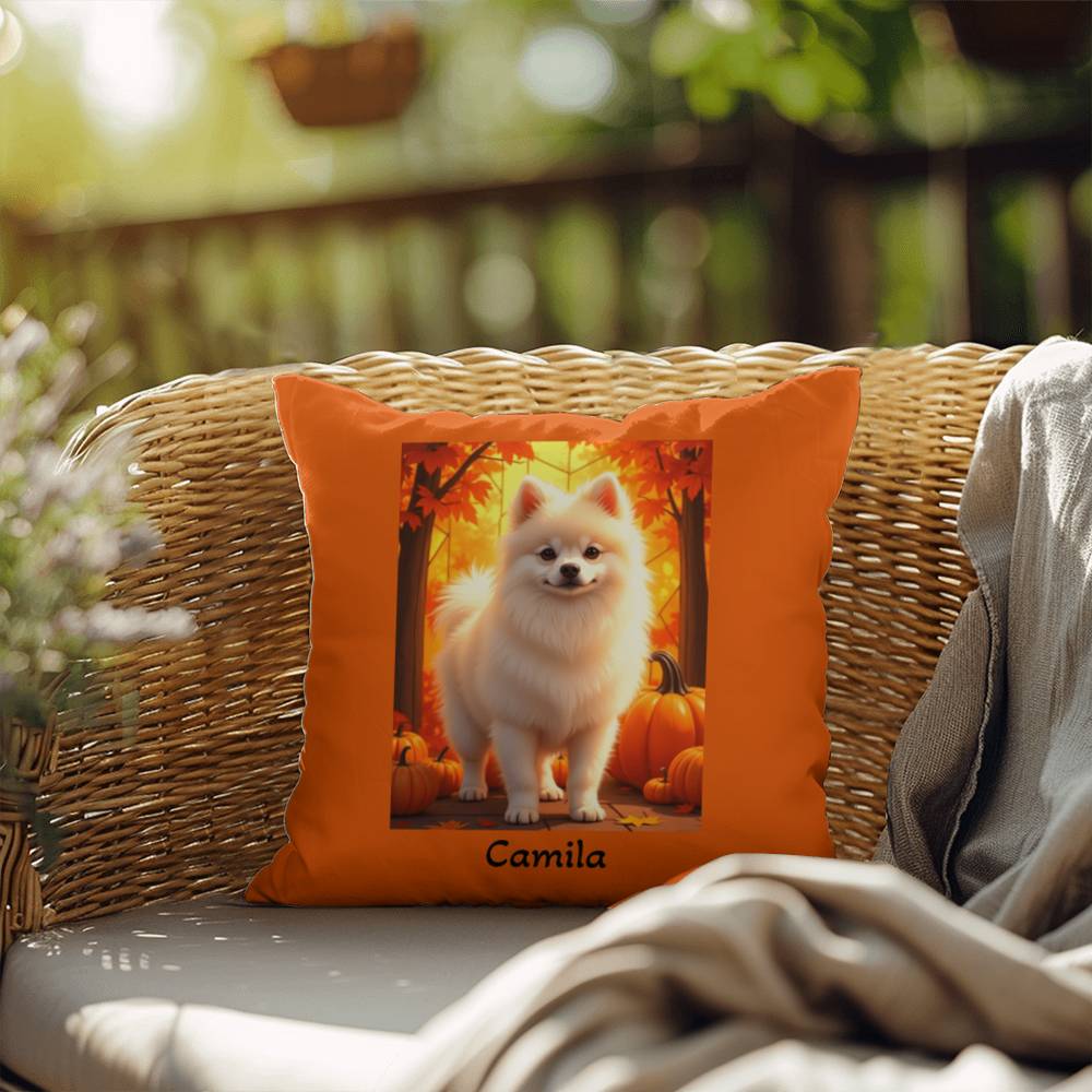 Cream Pomeranian indoor outdoor pillow, personalized dog cushion, cute pet lover gift decor