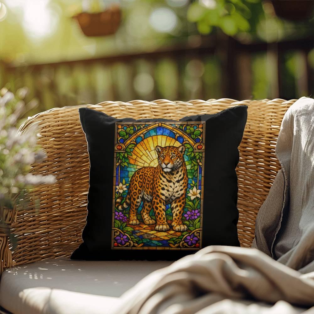 Shop our premium jaguar stained glass style throw pillow from MySisterIsASurvivor.