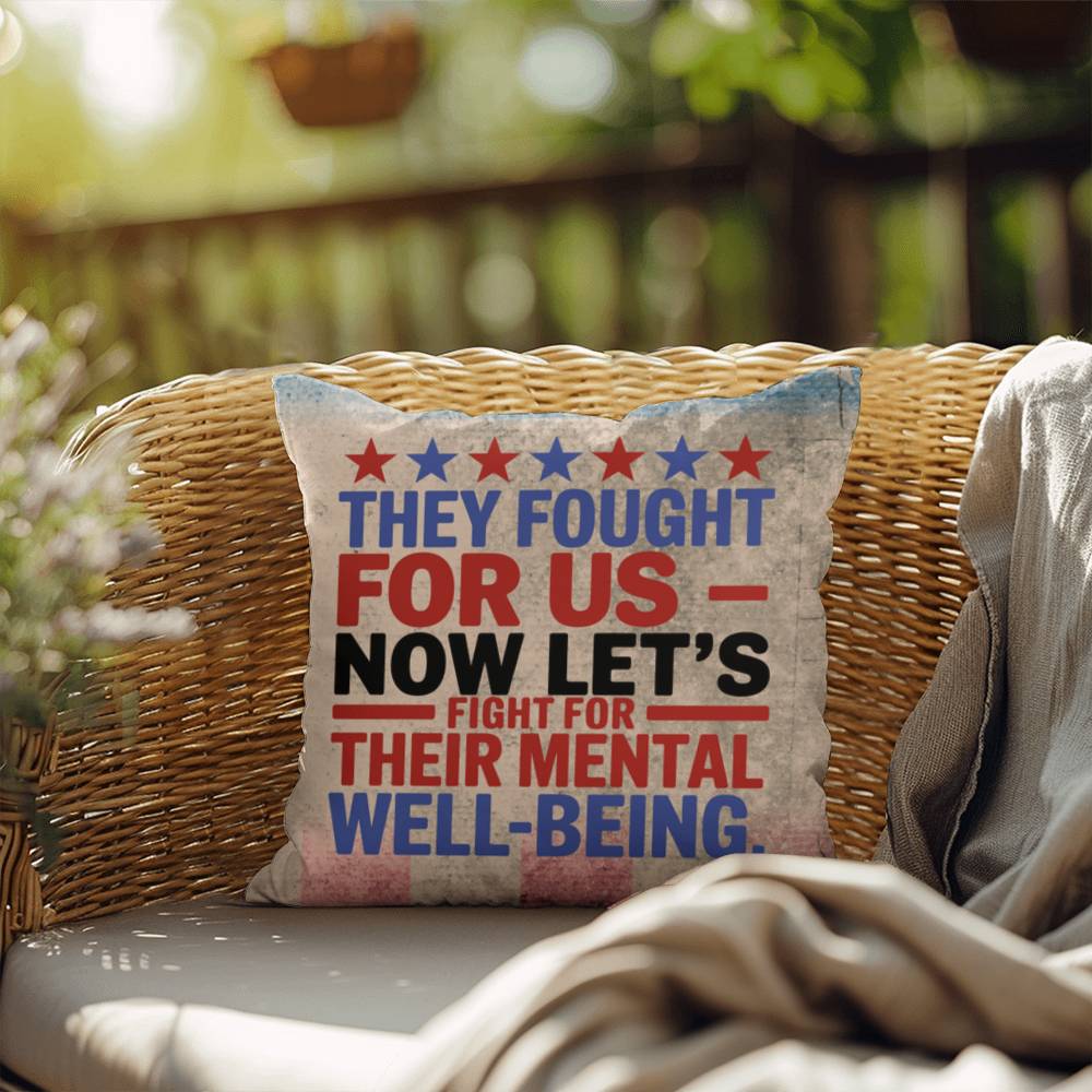 They Fought for Us personalized outdoor pillow honoring military veterans, PTSD warriors, and Memorial Day remembrance