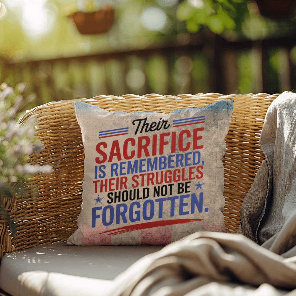 Their Sacrifice Is Remembered custom tribute pillow for Memorial Day, PTSD support, and honoring military service