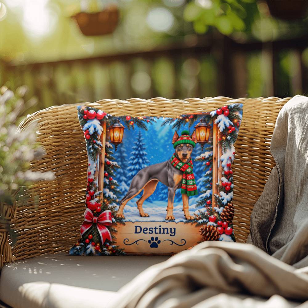 Doberman (Blue & Rust Coat) - Personalized Lantern-Lit Lodge Pillow for Dobie Lovers
