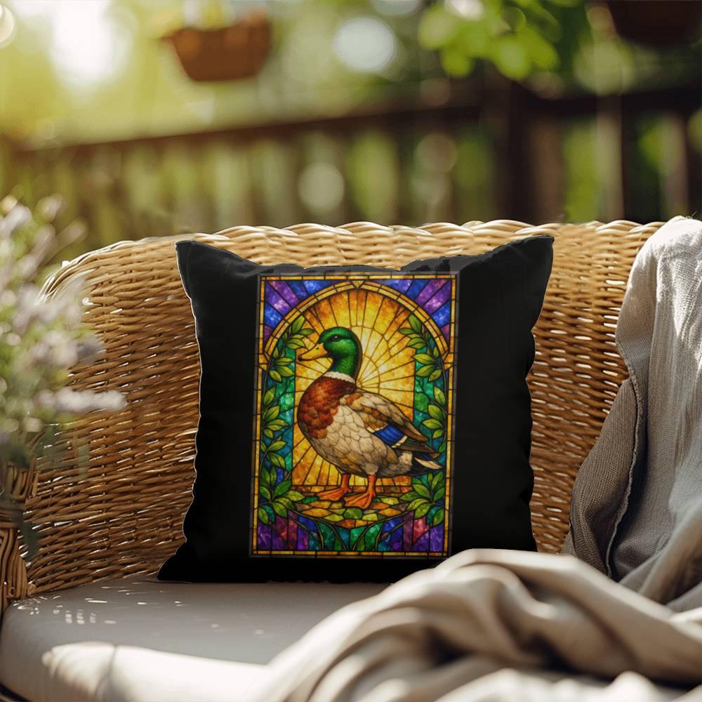 Shop our premium duck stained glass style throw pillow from MySisterIsASurvivor.