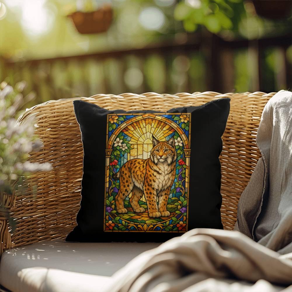Shop our premium lynx stained glass style throw pillow from MySisterIsASurvivor.