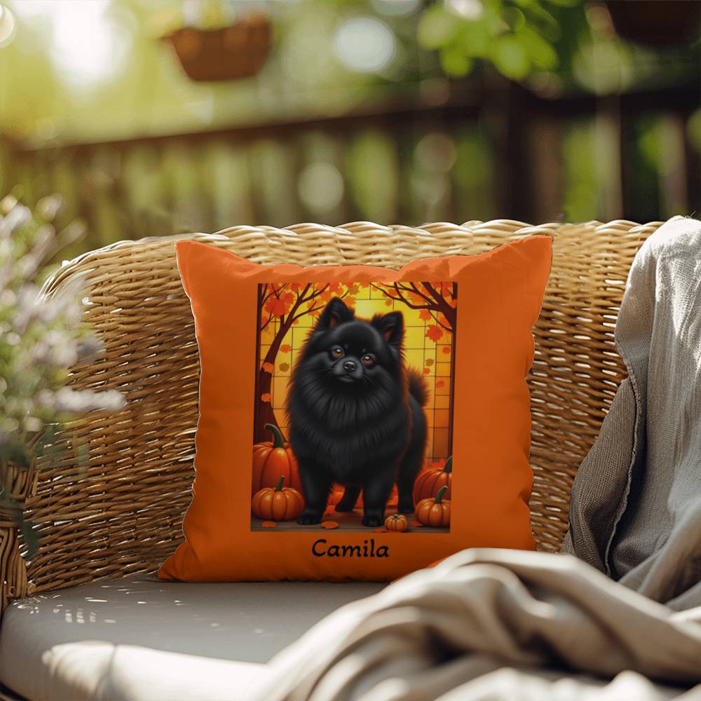 Black Pomeranian indoor outdoor pillow, custom dog cushion, cozy pet accent gift for dog lovers