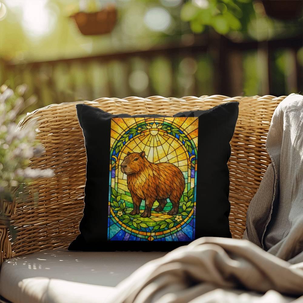 Shop our premium capybara stained glass style throw pillow from MySisterIsASurvivor.