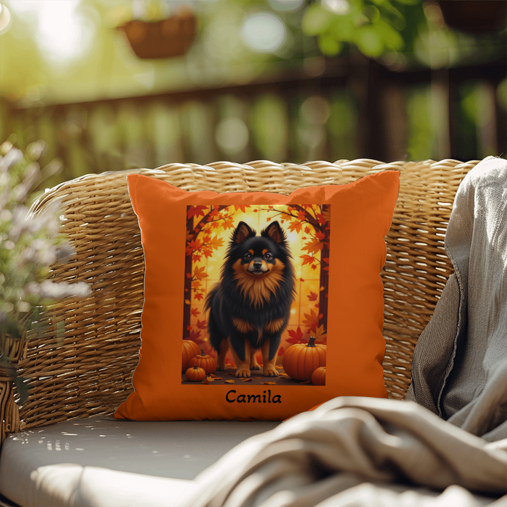 Black and Tan Pomeranian indoor outdoor pillow, personalized dog cushion, pet lover home decor