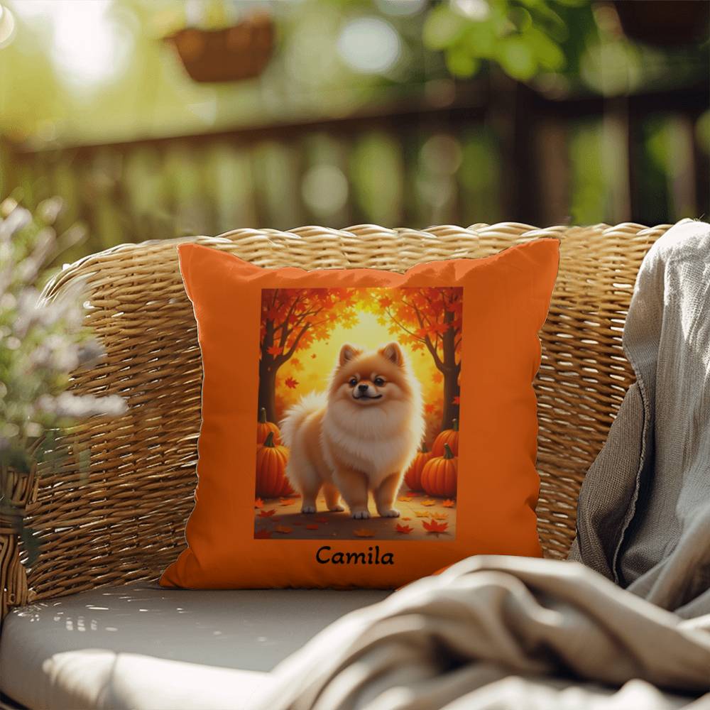 Cream Sable Pomeranian indoor outdoor pillow, custom dog cushion, pet lover accent throw pillow