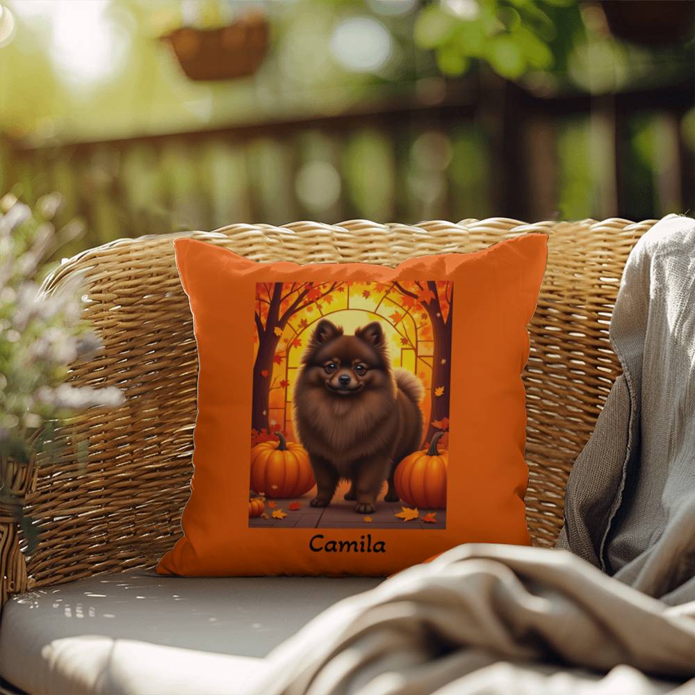 Chocolate Pomeranian indoor outdoor pillow, custom dog cushion, cozy pet lover home accent