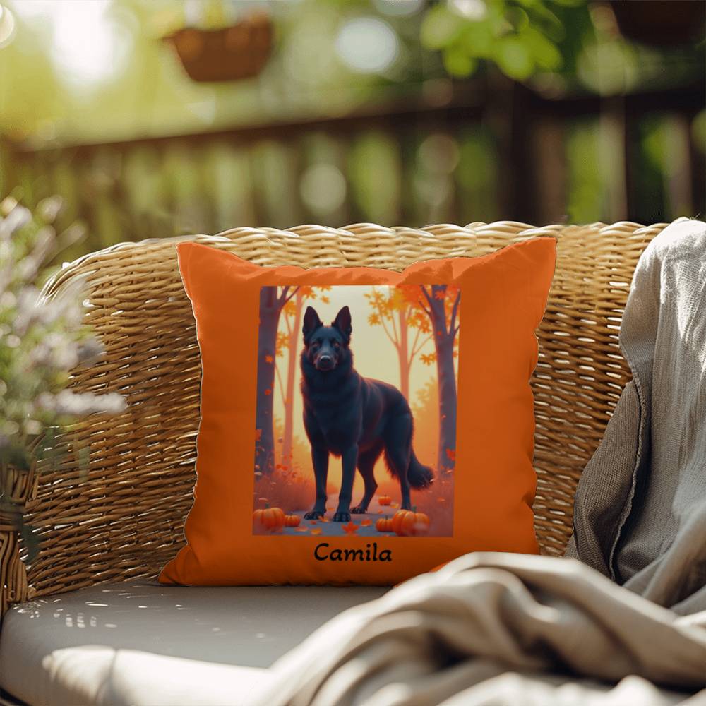 Black German Shepherd pillow, personalized indoor outdoor dog cushion, water-resistant GSD decor - MySisterIsASurvivor