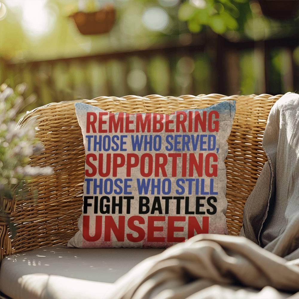 Shop our premium remembering those who served indoor outdoor pillow from MySisterIsASurvivor.