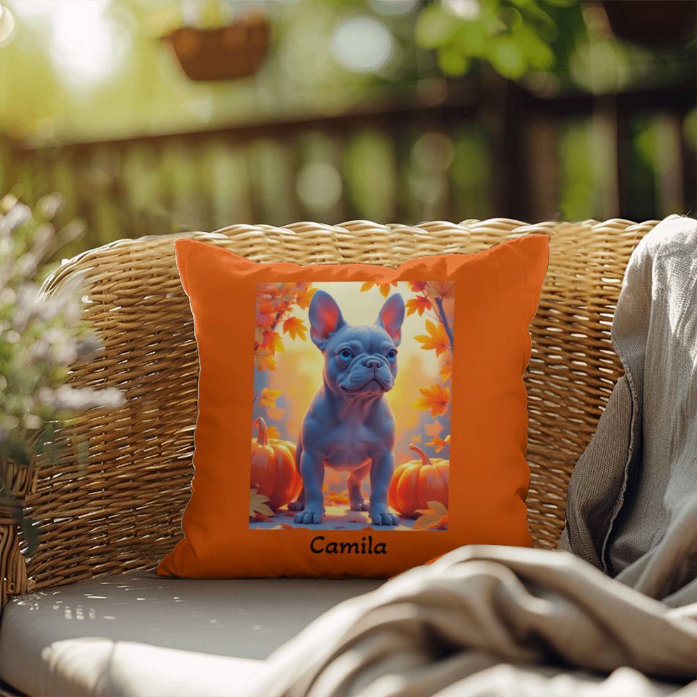 Blue French Bulldog pillow, personalized indoor outdoor dog cushion, custom Frenchie accent - MySisterIsASurvivor