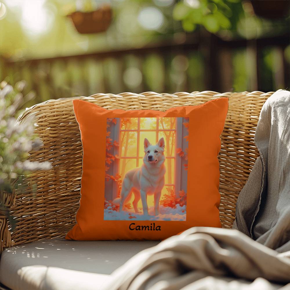 Cream German Shepherd pillow, personalized indoor outdoor GSD cushion, water-resistant decor - MySisterIsASurvivor