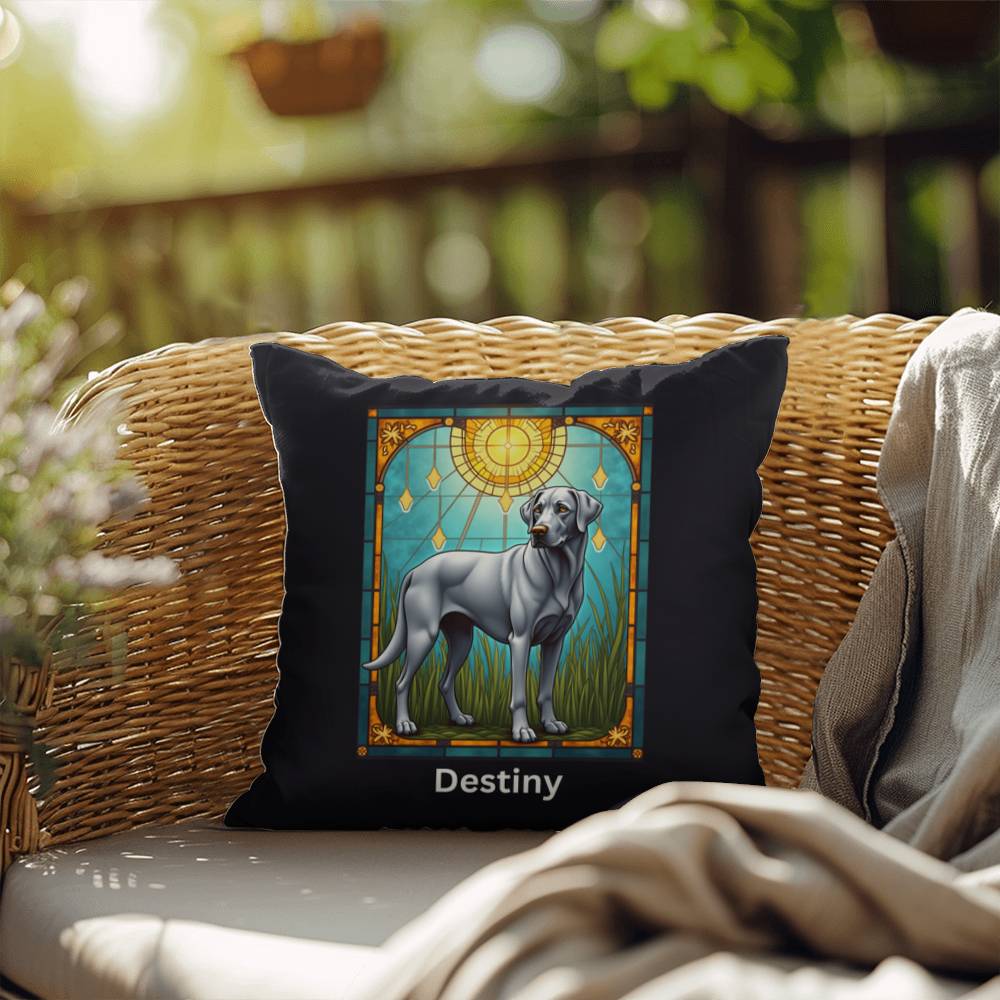 Silver Labrador Retriever Pillow, personalized stained glass gift for indoor/outdoor décor
