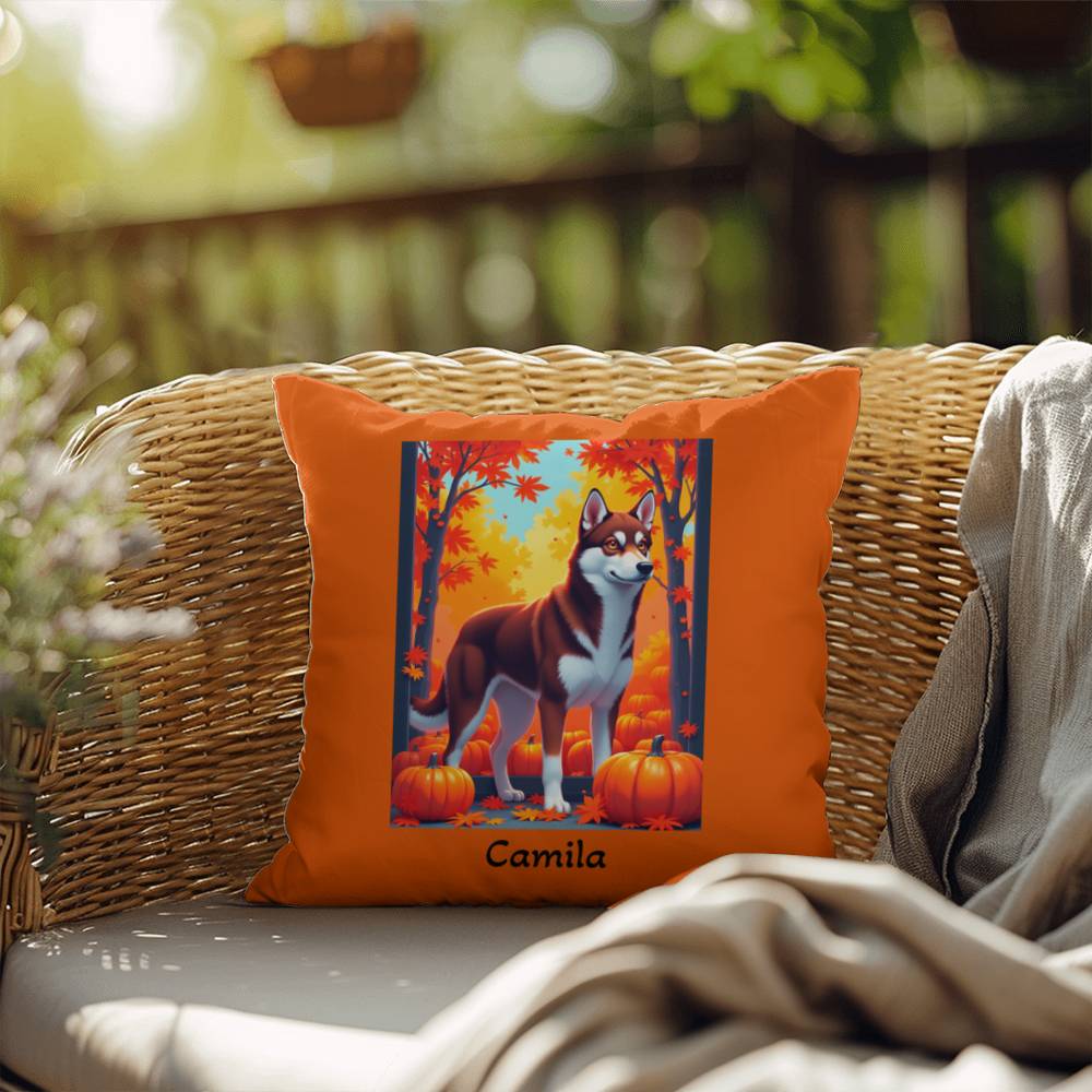 Dark Red and White Husky amber eyes pillow, personalized indoor outdoor dog cushion for Husky fans - MySisterIsASurvivor