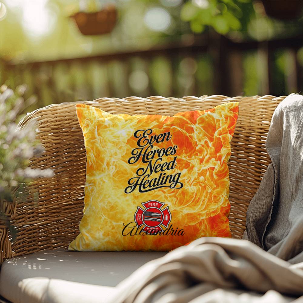 A pillow designed for first responders, offering support and encouraging healing, recognizing that even heroes need time to recover.