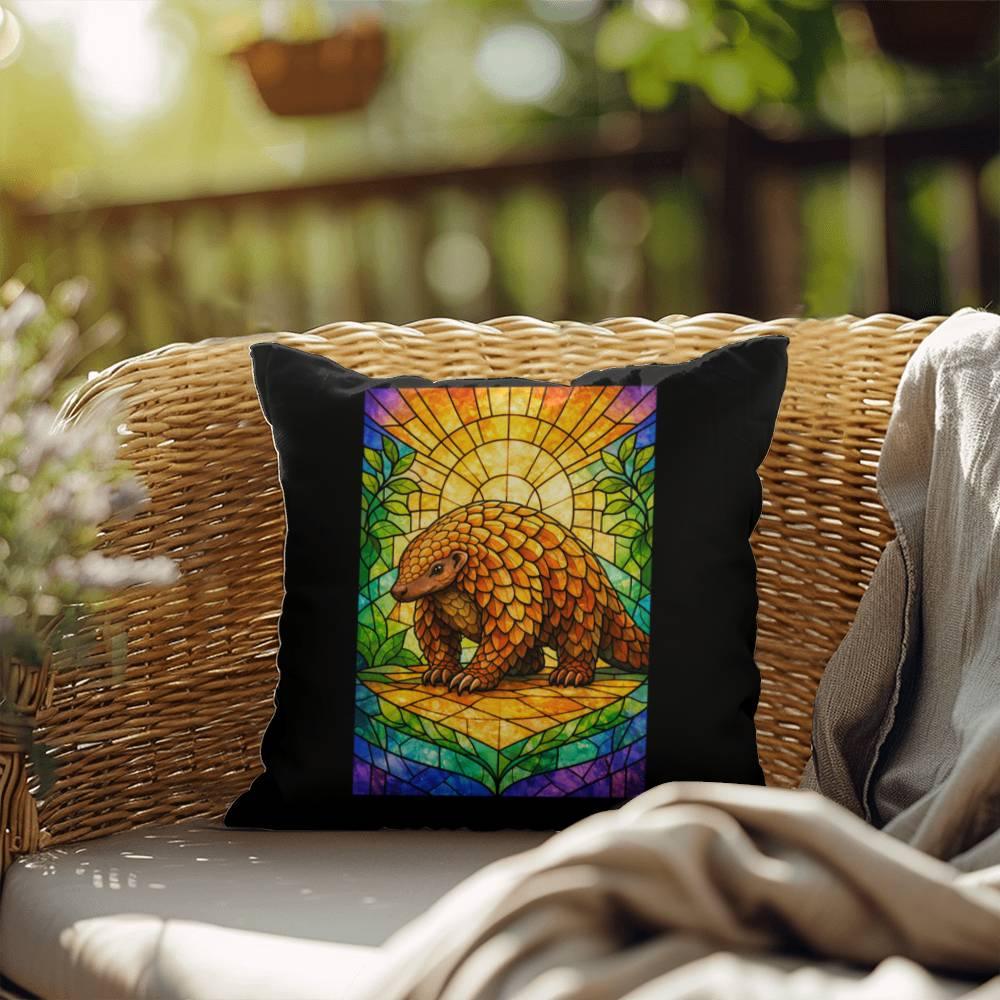 Shop our premium pangolin stained glass style throw pillow from MySisterIsASurvivor.