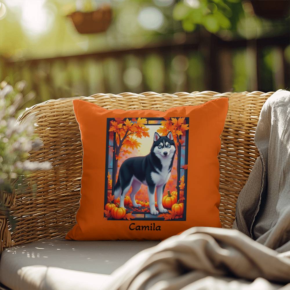 Black and White Husky pillow blue eyes, custom indoor outdoor dog cushion, gift for Husky fans - MySisterIsASurvivor
