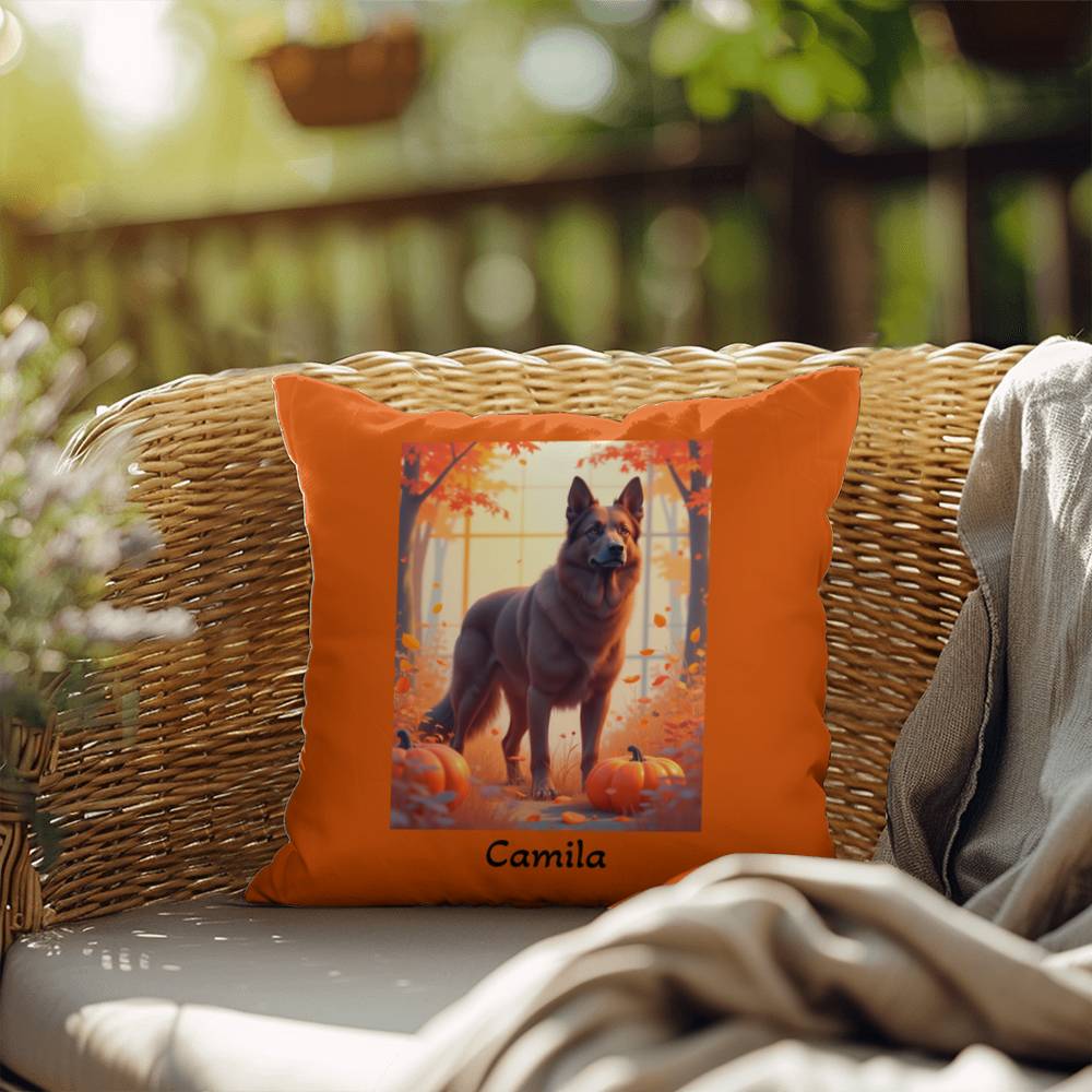 Liver German Shepherd pillow, personalized indoor outdoor dog cushion, water-resistant accent - MySisterIsASurvivor