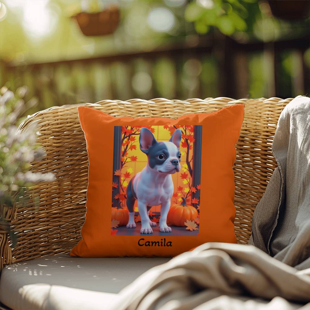 Blue Pied French Bulldog pillow, personalized indoor outdoor dog cushion, Frenchie lover decor - MySisterIsASurvivor