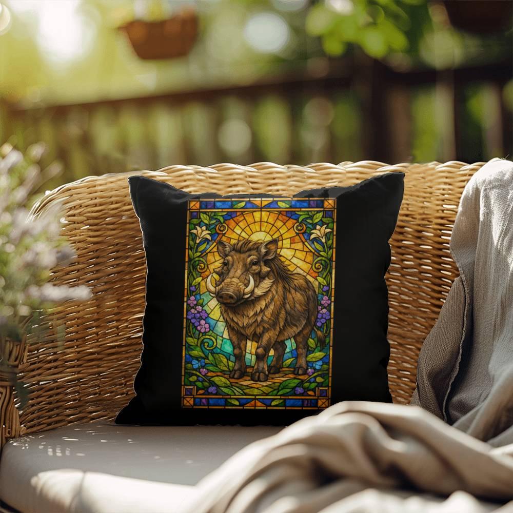 Shop our premium warthog stained glass style throw pillow from MySisterIsASurvivor.