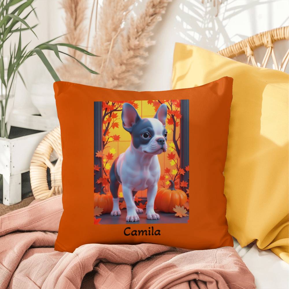 Blue Pied French Bulldog pillow, personalized indoor outdoor dog cushion, Frenchie lover decor - MySisterIsASurvivor