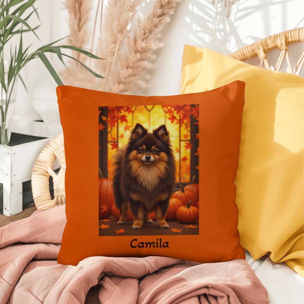 Chocolate and Tan Pomeranian indoor outdoor pillow, personalized dog cushion, pet decor gift