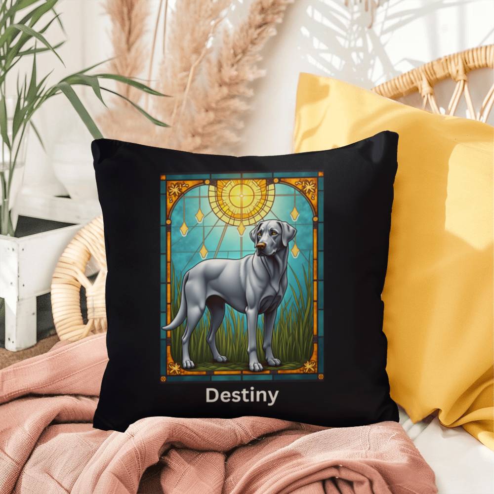 Silver Labrador Retriever Pillow, personalized stained glass gift for indoor/outdoor décor