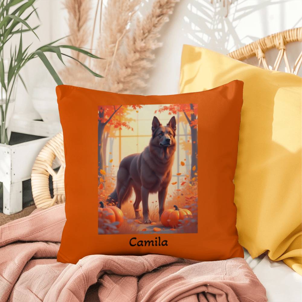 Liver German Shepherd pillow, personalized indoor outdoor dog cushion, water-resistant accent - MySisterIsASurvivor
