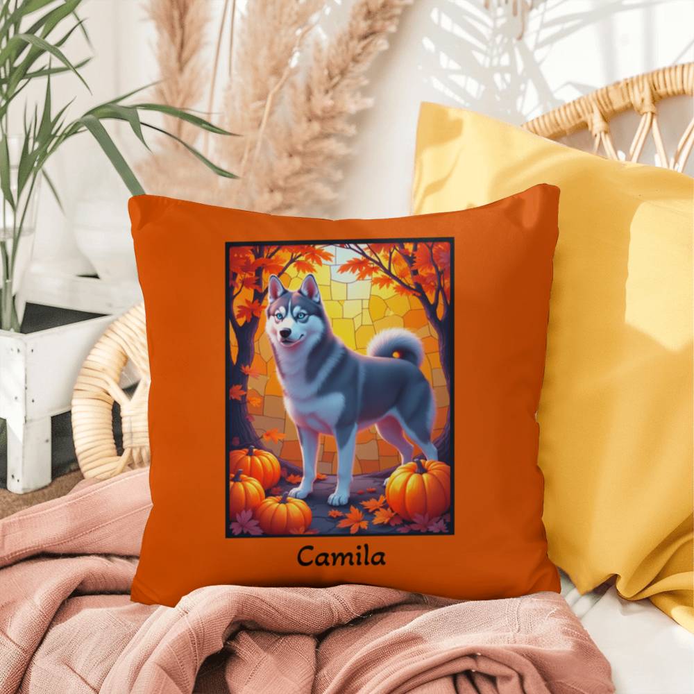 Dark Grey Husky blue eyes pillow, custom indoor outdoor dog cushion, cozy accent for Husky fans - MySisterIsASurvivor