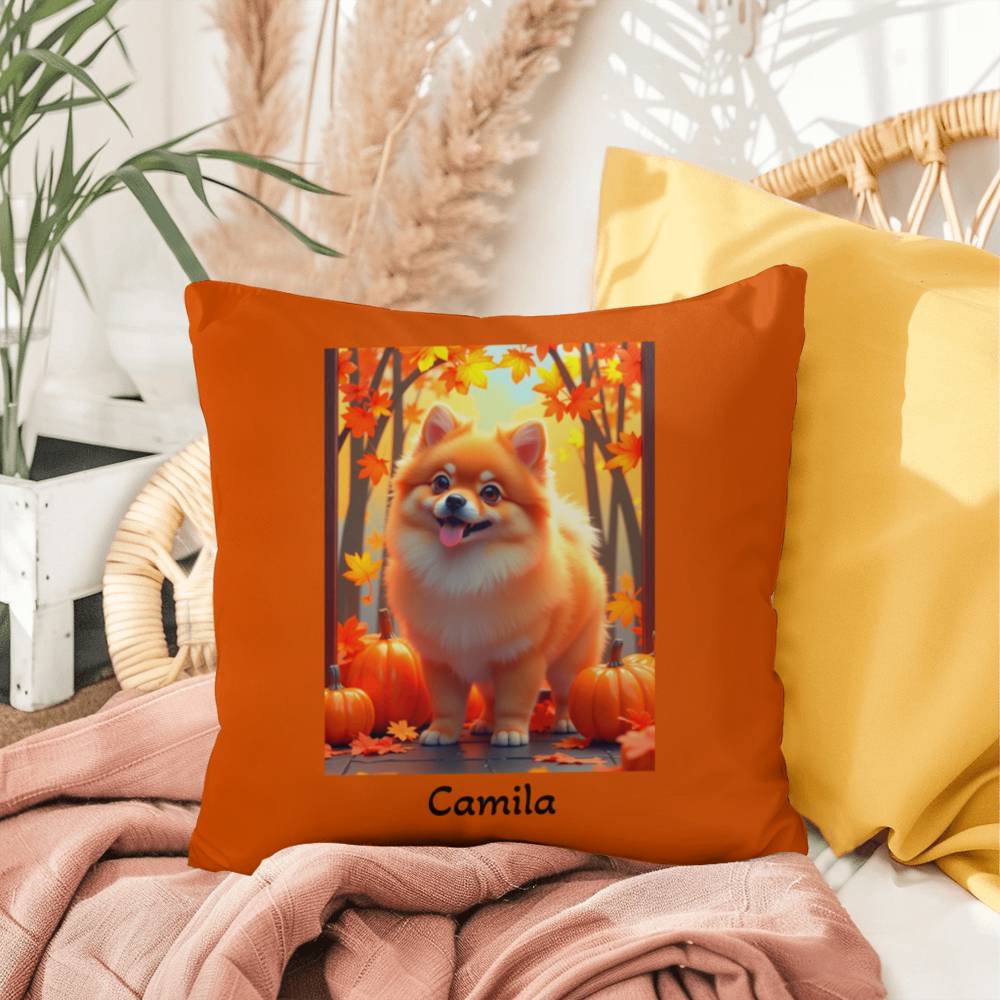 Orange Pomeranian indoor outdoor pillow, personalized dog cushion, pet lover cozy home decor