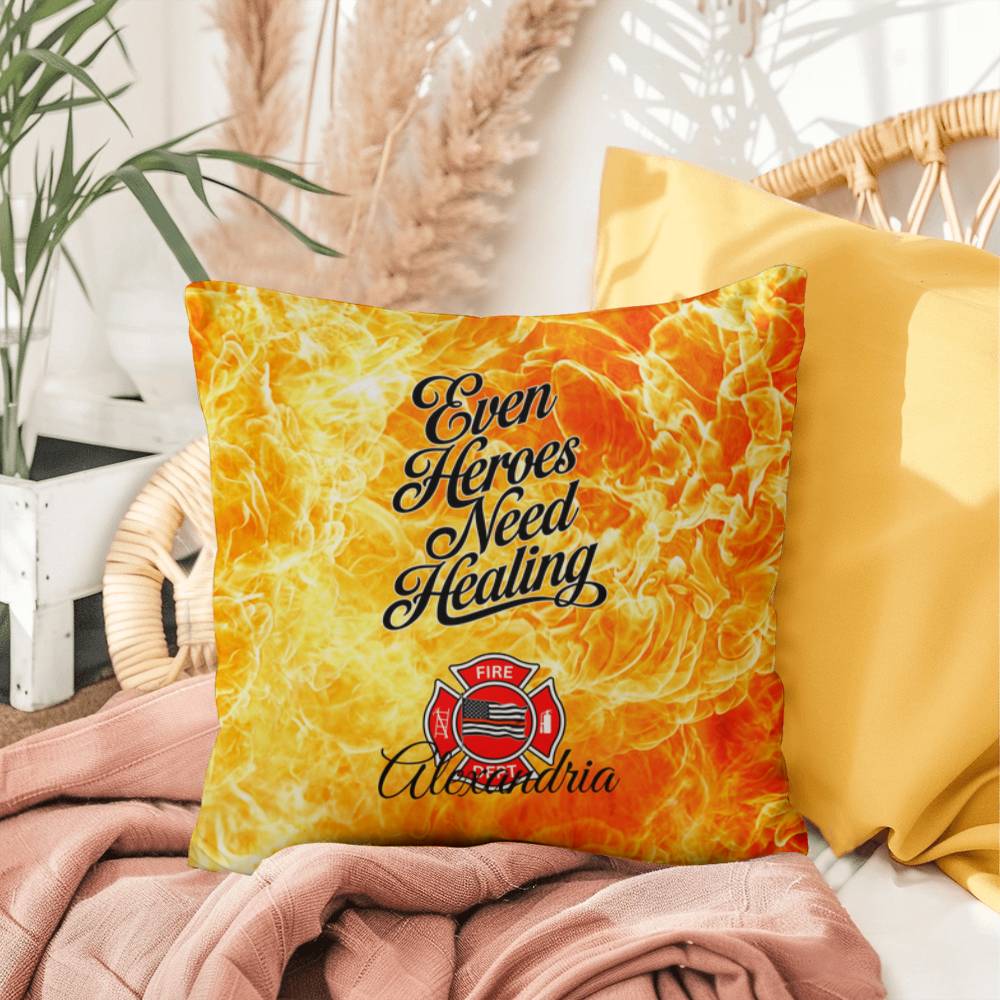 A pillow designed for first responders, offering support and encouraging healing, recognizing that even heroes need time to recover.