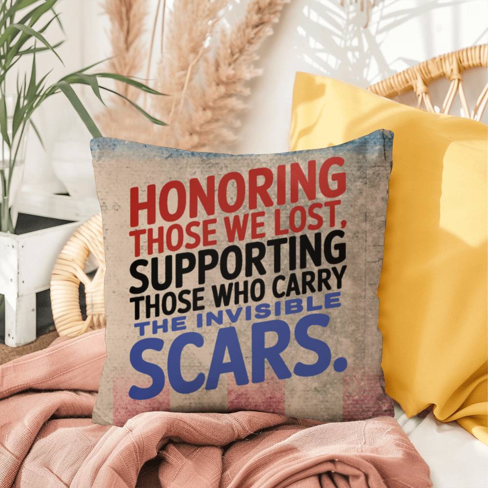 Honoring Those We Lost custom tribute pillow for military remembrance, Memorial Day, and PTSD mental health support