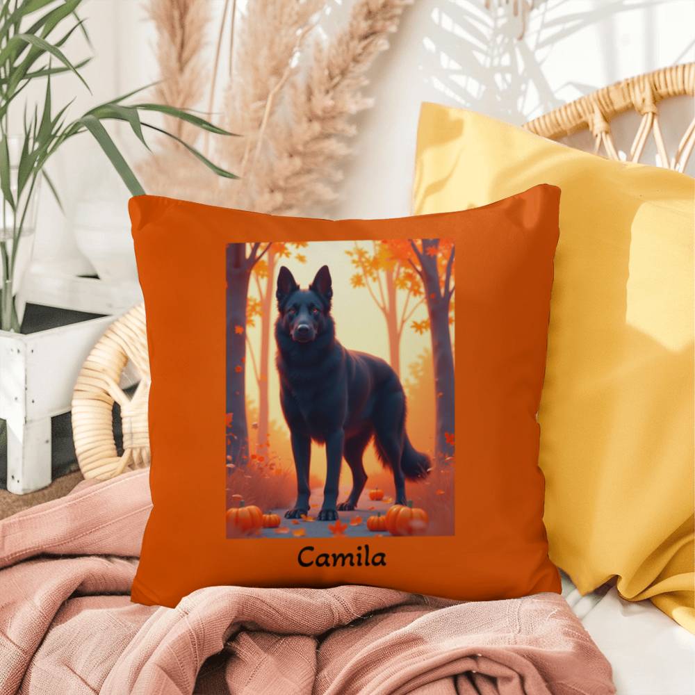 Black German Shepherd pillow, personalized indoor outdoor dog cushion, water-resistant GSD decor - MySisterIsASurvivor