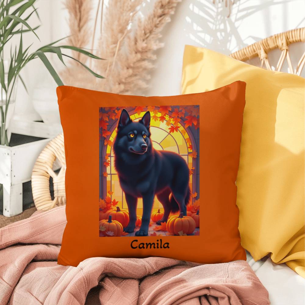 Black Siberian Husky pillow amber eyes, personalized indoor outdoor dog cushion for Husky lovers - MySisterIsASurvivor