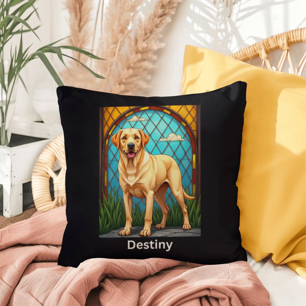 Yellow Labrador Retriever Pillow, personalized stained glass art for home or patio décor